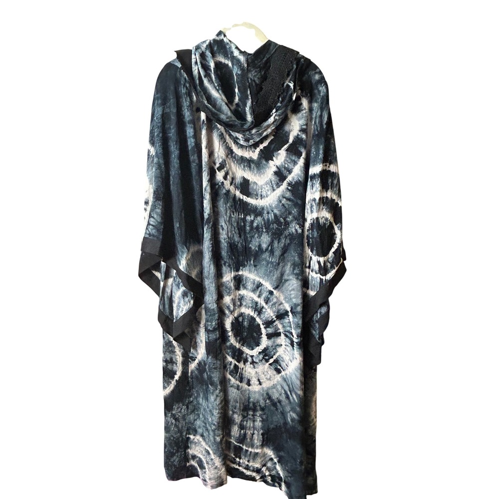 POL Gray‎ Tie Dye Kimono Cardigan Duster Cover Up Top Lace Trim Medium Boho - Picture 3 of 8